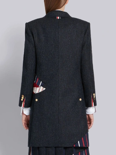 Shop Thom Browne Donegal Chesterfield Navy Overcoat In Blue