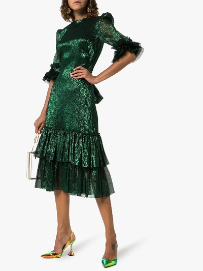 Shop The Vampire's Wife Veneration Leaf Print Silk Dress In Green