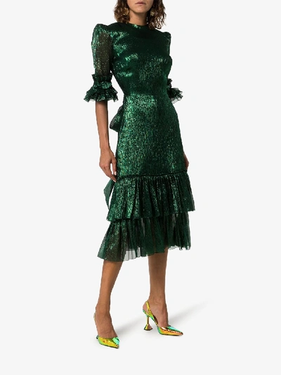 Shop The Vampire's Wife Veneration Leaf Print Silk Dress In Green