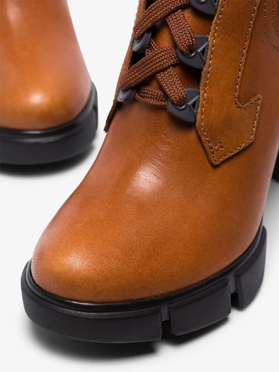 Shop Prada Brown 105 Platform Leather Ankle Boots