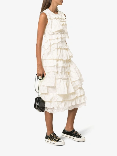Shop Moncler Genius X Simone Rocha Ruffle Lace Dress In Neutrals