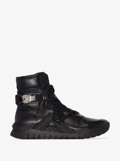 Shop Balmain Black Troop Leather Sneakers