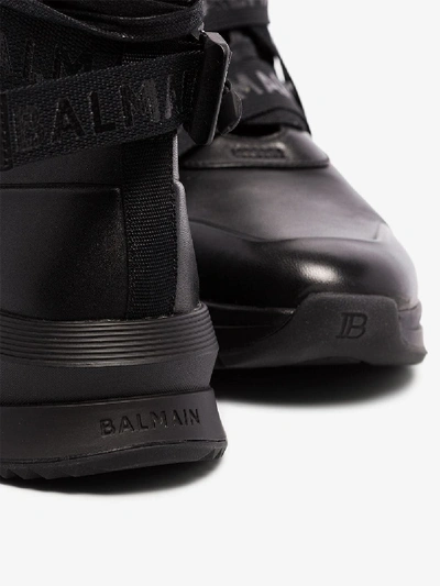 Shop Balmain Black Troop Leather Sneakers