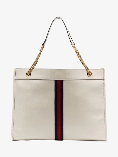 Shop Gucci White Rajah Tiger Embellished Leather Tote Bag