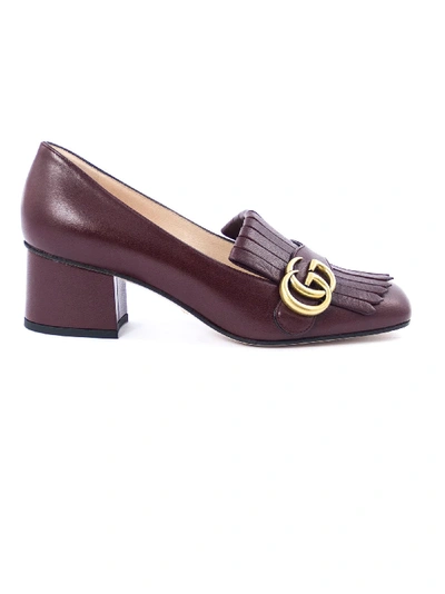 Shop Gucci Bordeaux Leather Mid-heel Pump In Bordo