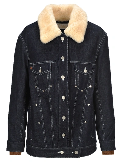 Shop Chloé Chloe Shearling Collar Denim Jacket In Blue