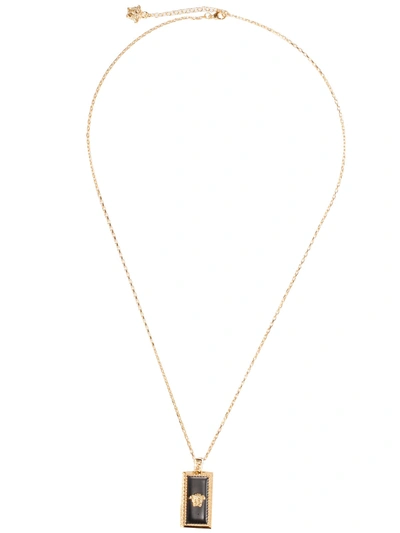 Shop Versace Medusa Pendant Necklace In Nero/oro Caldo