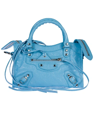 Shop Balenciaga Mini City Tote In Baby Blue/black