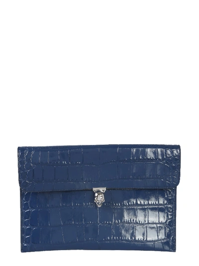 Shop Alexander Mcqueen Skull Clutch Envelope In Blu