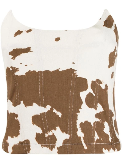 Shop Miaou Leia Cow-print Corset In Brown