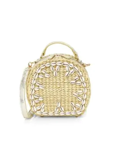 Shop Poolside Women's The Ariana Shell Embellished Woven Box Shoulder Bag In Natural