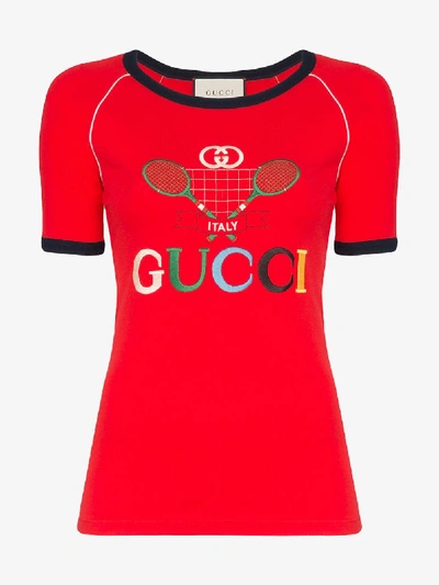 Shop Gucci Tennis Ribbed T-shirt In Red