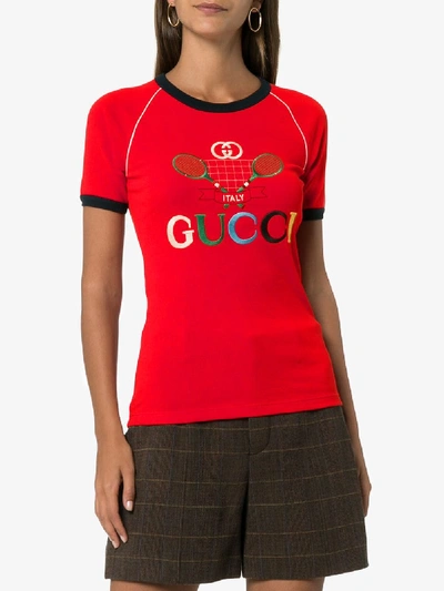 Shop Gucci Tennis Ribbed T-shirt In Red