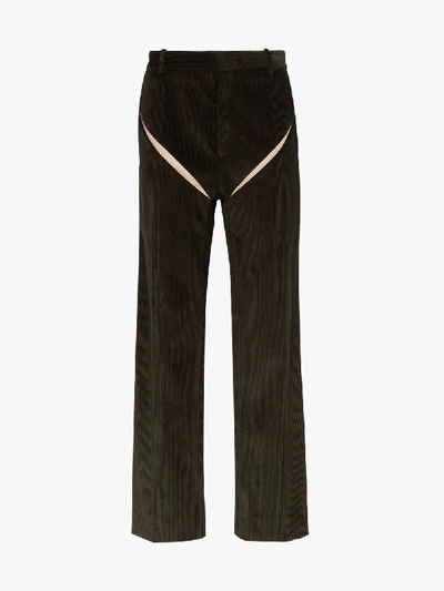 Shop Y/project Slashed Straight-leg Corduroy Trousers In Green