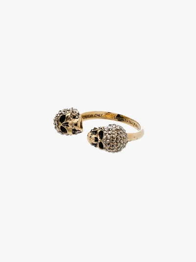 Alexander Mcqueen Woman Double-skull Ring With Crystals In 1535 Ottone