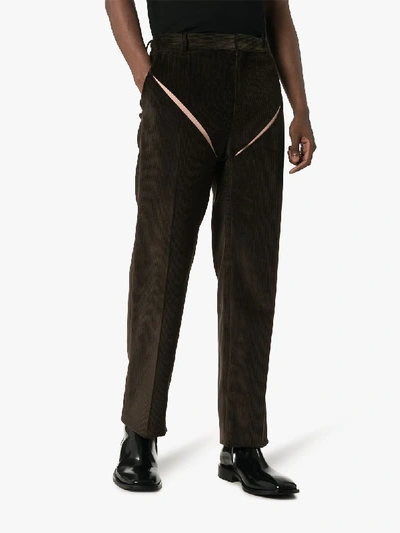 Shop Y/project Slashed Straight-leg Corduroy Trousers In Green