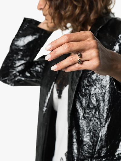 Alexander Mcqueen Woman Double-skull Ring With Crystals In 1535 Ottone