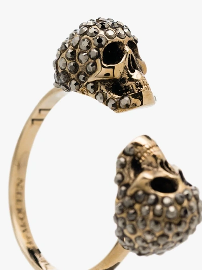 Alexander Mcqueen Woman Double-skull Ring With Crystals In 1535 Ottone