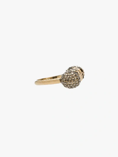 Alexander Mcqueen Woman Double-skull Ring With Crystals In 1535 Ottone