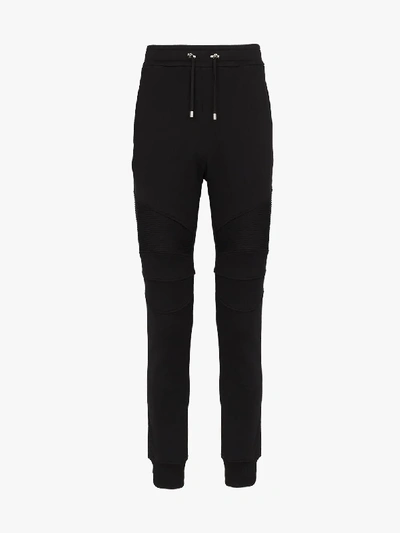 Shop Balmain Ribbed Detail Sweatpants In Black