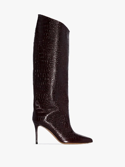 Shop Alexandre Vauthier Brown Alex 90 Crocodile-embossed Leather Boots