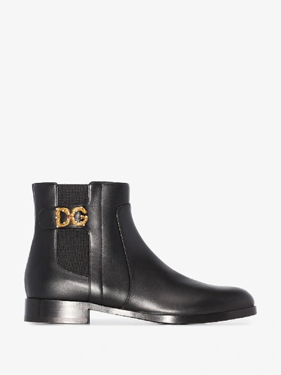 Shop Dolce & Gabbana Black Logo Leather Chelsea Boots