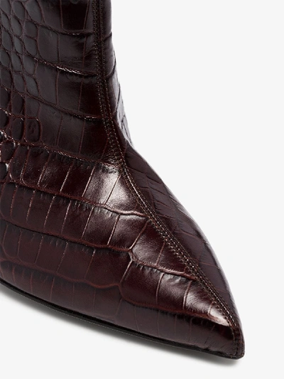 Shop Alexandre Vauthier Brown Alex 90 Crocodile-embossed Leather Boots