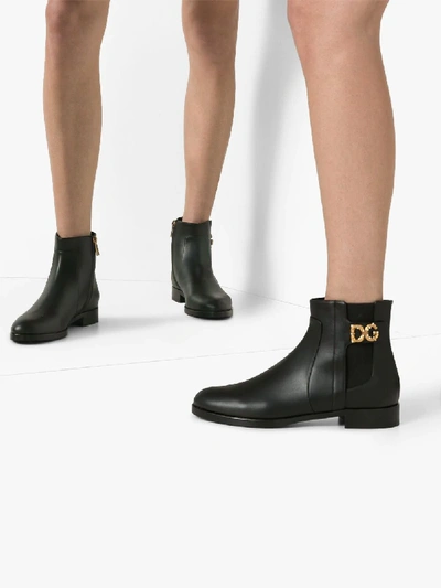 Shop Dolce & Gabbana Black Logo Leather Chelsea Boots