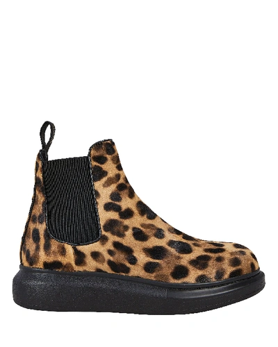 Shop Alexander Mcqueen Leopard Calf Hair Chelsea Boots In Brown