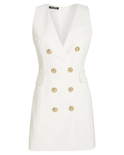 Shop Balmain Tailored Double Breasted Wool Dress In White
