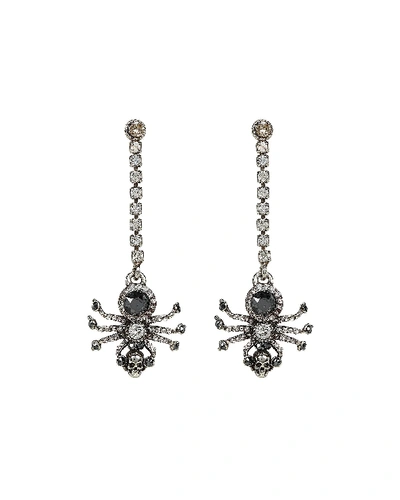 Shop Alexander Mcqueen Spider Crystal Chain Earrings In Silver