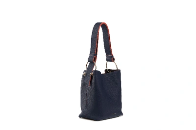 Shop Strathberry Lana Midi Bucket Bag - Navy With Maple Edge