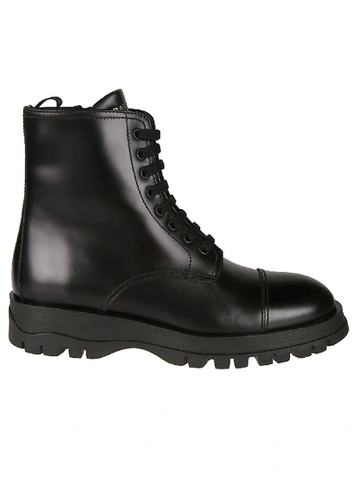 Shop Prada Side Zipped Lace-up Boots In Black