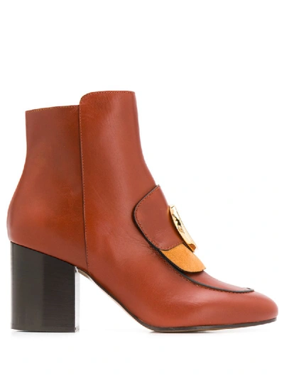 CHLOÉ MID-HEEL C ANKLE BOOTS - 棕色