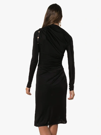 Shop Versace Slash Neck Asymmetric Midi Dress In Black