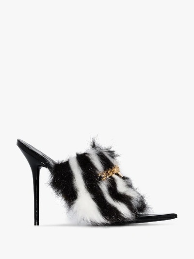 Shop Versace Black And White 110 Medusa Chain Furry Zebra Mules