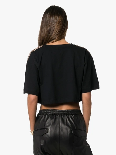 Shop Fendi Ff Logo Stripe Cotton Crop T-shirt In Black