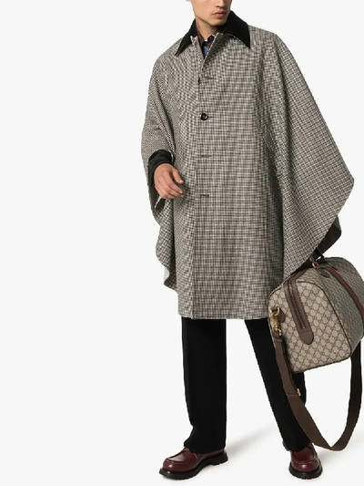 Shop Gucci Micro Check Long Wool Cape In Neutrals