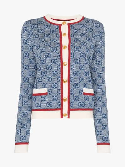 Shop Gucci Gg Supreme Knit Cardigan In Blue