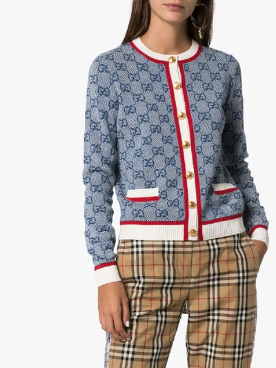 Shop Gucci Gg Supreme Knit Cardigan In Blue