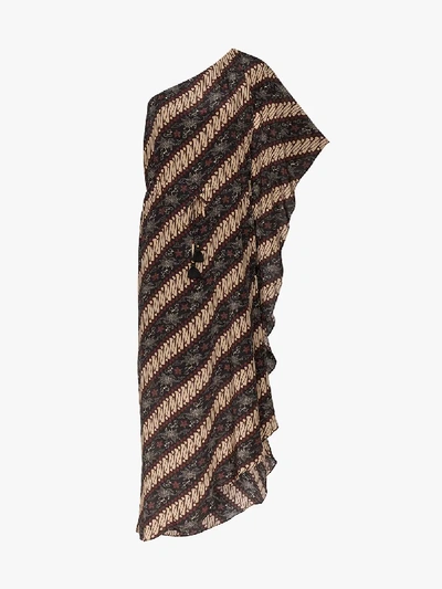 Shop Figue Maisie Batik Print One Shoulder Silk Dress In Javdi