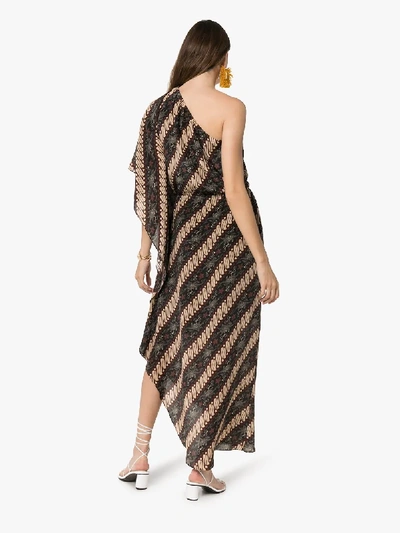 Shop Figue Maisie Batik Print One Shoulder Silk Dress In Javdi