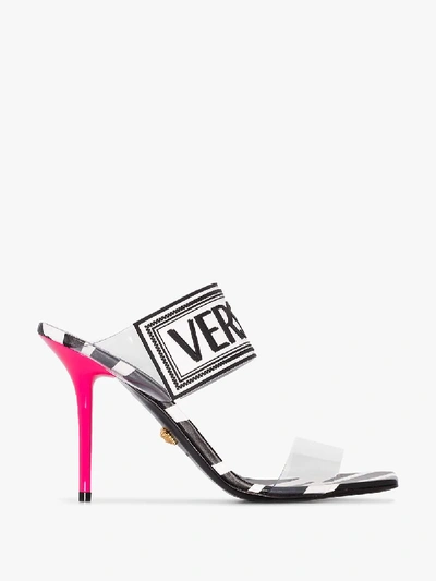 Shop Versace Multicoloured 95 Zebra Print Logo Sandals In White