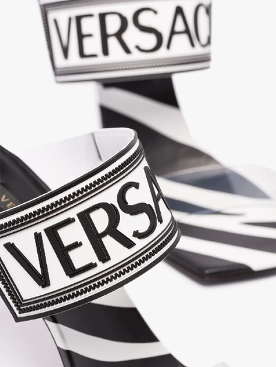 Shop Versace Multicoloured 95 Zebra Print Logo Sandals In White