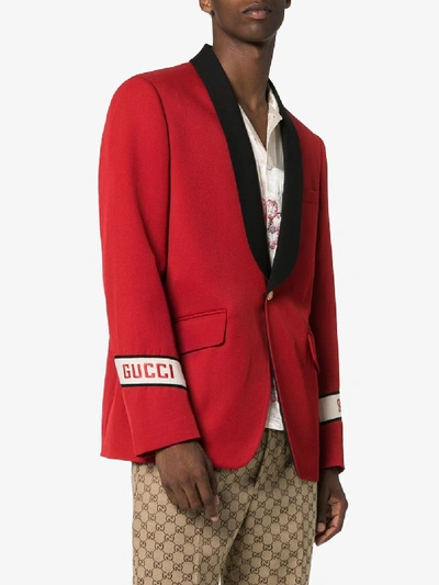 Shop Gucci Band Shawl Lapel Blazer In Red