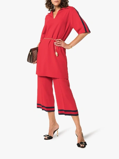 Shop Gucci Striped Tunic In Red