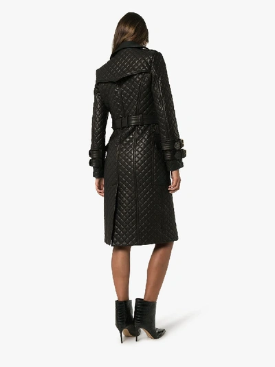 Shop Balmain Quilted Double-breasted Leather Trench Coat In Black