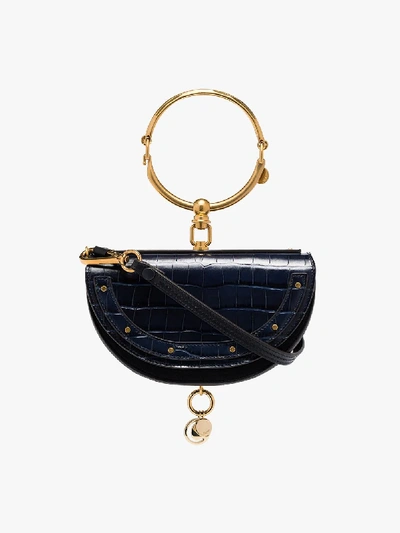 Shop Chloé Black Nile Minaudière Mock Croc Bracelet Bag In Blue