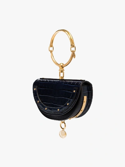 Shop Chloé Black Nile Minaudière Mock Croc Bracelet Bag In Blue