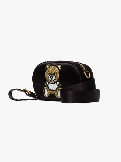 Shop Moschino Black Teddy Bear Bead Embellished Belt Bag
